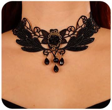 Missgrace Punk Dainty Black Flower Crystals Choker Necklace Boho Simple Short Lace Necklaces Fashion Rhinestones Chokers Vintage Necklace Black Chain for Women