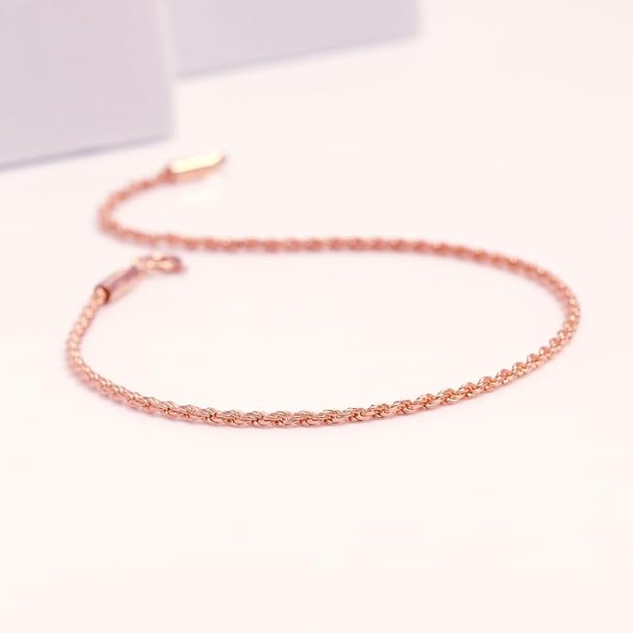LeCalla 925 Sterling Silver Anklets for Women | Italian 1.8MM Diamond-Cut Braided Rope Chain Ankle Bracelet | Women's Ankle Bracelets Jewelry Gift for Wife, Mom – Birthday, Anniversary & Valentine’s Day