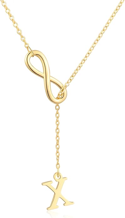 FUNEIA Gold Initial Necklaces for Women Trendy Dainty Long 14K Gold Plated Infinity Lariat Letter Necklace Non Tarnish Friendship Personalized Name Drop Pendant Y Necklace Stack Jewelry Gift