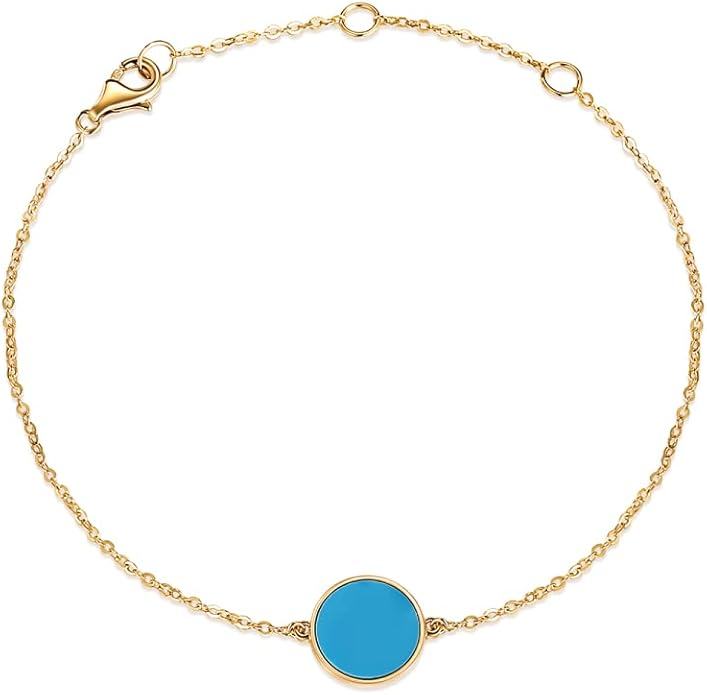 AGVANA Valentines Day Gifts 14K Solid Real Gold Coin Necklace Bracelet for Women Mother of Pearl/Abalone/Turquoise/Black Onyx/Opal Fine Jewelry Anniversary Birthday Gifts for Women Mom Wife Her