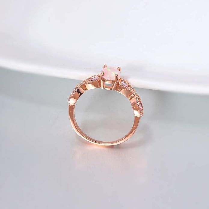 CiNily 18K Gold Plated Opal Ring-White Fire Opal & Amethyst & Cubic Zirconia Women Jewelry Gemstone Engagement Anniversary Ring Size 5-13