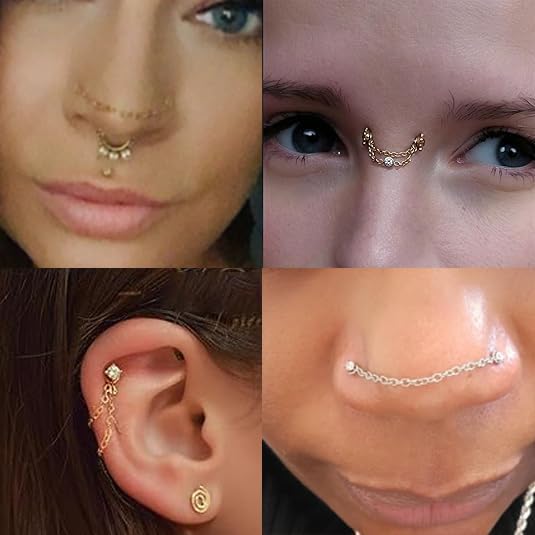 Nose Rings Studs: 8Pcs 20G Gold/Silver 316L Surgical Stainless Steel Nose Studs Hypoallergenic Corkscrew Nose Piercing Stud Jewelry for Women Men Clear Cubic Zirconia Imitation Diamond Top Size 1.5mm 2mm 2.5mm 3mm