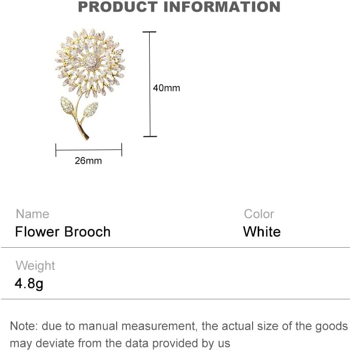 14K Gold Women Trendy Gold Brooch Accessory with Moissanite and Pearl, Decoration Sunflower Pin for Summer Fashion, Womens Brooches and Pins