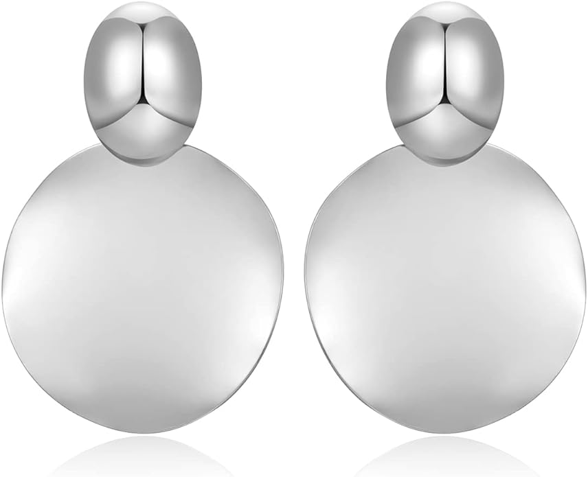 FAMARINE Big Disc Drop Earrings Gold Dangle Earrings Round Hammered Earrings Women