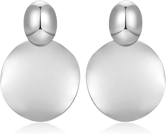 FAMARINE Big Disc Drop Earrings Gold Dangle Earrings Round Hammered Earrings Women