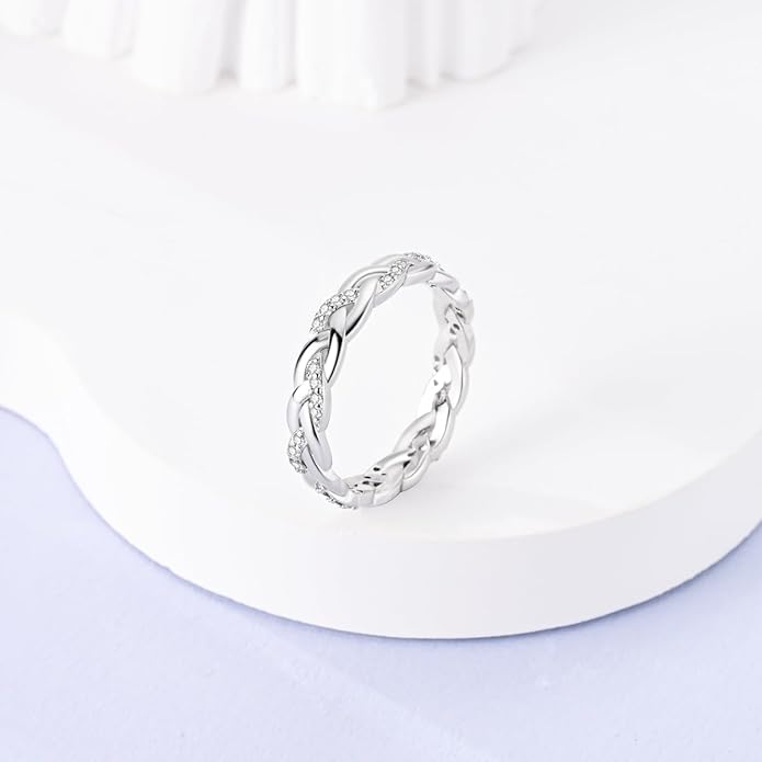 NARMO 925 Sterling Silver Rings for Women Evil Eyes Rings Entwined Line Cubic Zirconia Rings Simple Stackable Finger Rings Engagement Ring Personality Rings Size 6-9