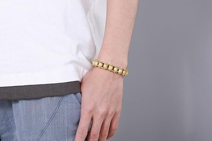 Generic 18k Gold Cuban Men's Bracelet, Fashionable Tough Guy Style, Hip-Hop Bracelet, Suitable for Holidays