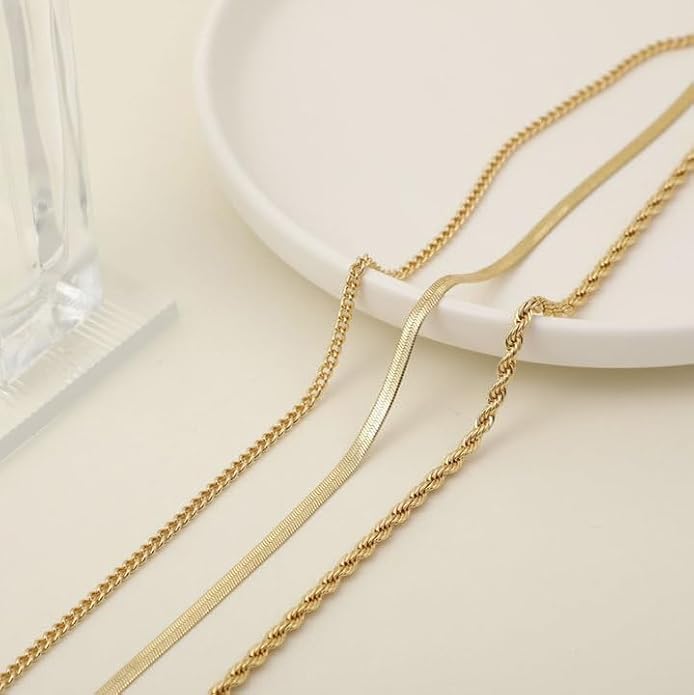 14K Gold Plated Layering Necklaces For Women Gold Necklace Set, Cuban Link, Snake Chain, Paperclip Layered Chains, Twisted Rope and Twisted Chain, Trendy Layering Necklace