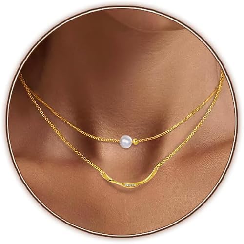 Copper Alloy 14K Gold Plated | 14K Platinum Plated Necklace for Women Double Layer Pendant Necklace Fashionable Multi-Layer Jewelry