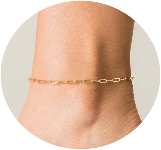 Ankle Bracelets for Women Dainty 18K Gold Plated Anklet Waterproof Round Beaded Paperclip Herringbone Pearl Chain Anklets Waterproof Beach Foot Jewelry