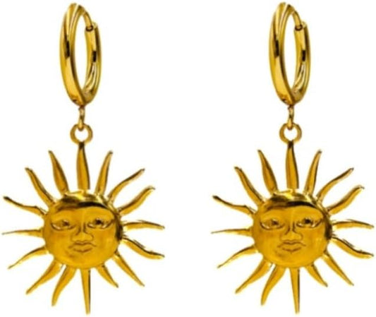 Sunburst Heart Dangle Hoop Earrings, 18K Gold Plated hypoallergenic Stainless Steel Cute Jewelry for Women daily Wear