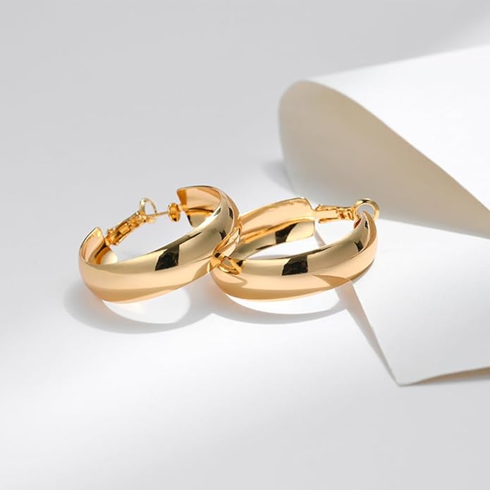 8YEARS Chunky Gold Hoop Earring for Women, 18K Gold Plated Lightweight Thick Hoops, Hypoallergenic Trendy Jewelry for Gift