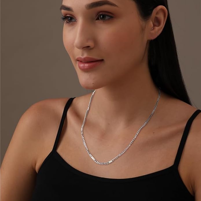 LeCalla 925 Sterling Silver Italian 0.08 MM, 1 MM, 2 MM Box Chain Necklace for Women Men with Spring Ring Clasp, Made in Italy (16, 18, 20, 22, 24 Inches)