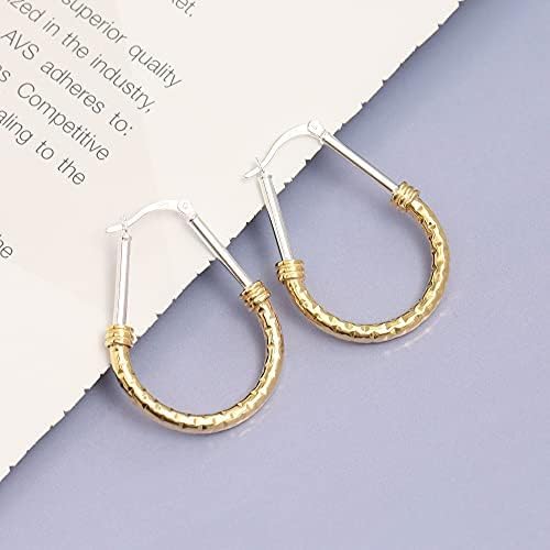 LeCalla 925 Sterling Silver Hoop Earrings | Italian Design Classic Diamond-Cut Textured Earring Hoops | Women's Drop Shape Oval Hoop Earring Jewelry for Women