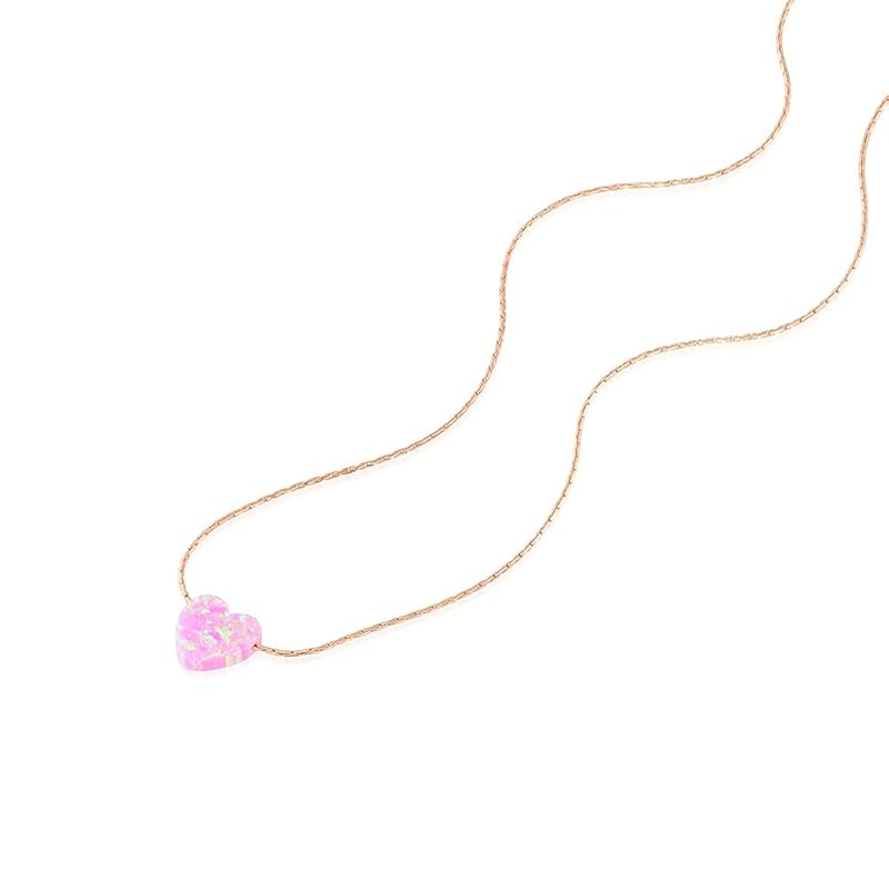 Pink Opal Heart on Rose Gold Filled Choker Necklace - Designer Handmade Necklace for Women - Length: 13.5 inch + 3 inch Extender (rose gold filled, pink)