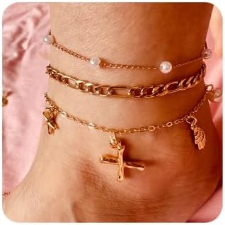 Initial Charm Anklets For Women Shell Letter Anklets Set Gold Charms Pendant Boho Summer Seashell Beach 14k Jewelry for Women Gift