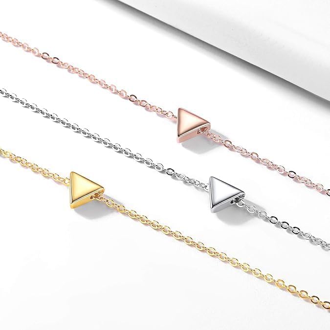 ChicSilver Personalized 925 Sterling Silver Dainty Small Heart/Star/Moon/Dot/Triangle Pendant Necklace for Women, Silver/Gold/Rose Gold/Black (with Gift Box)