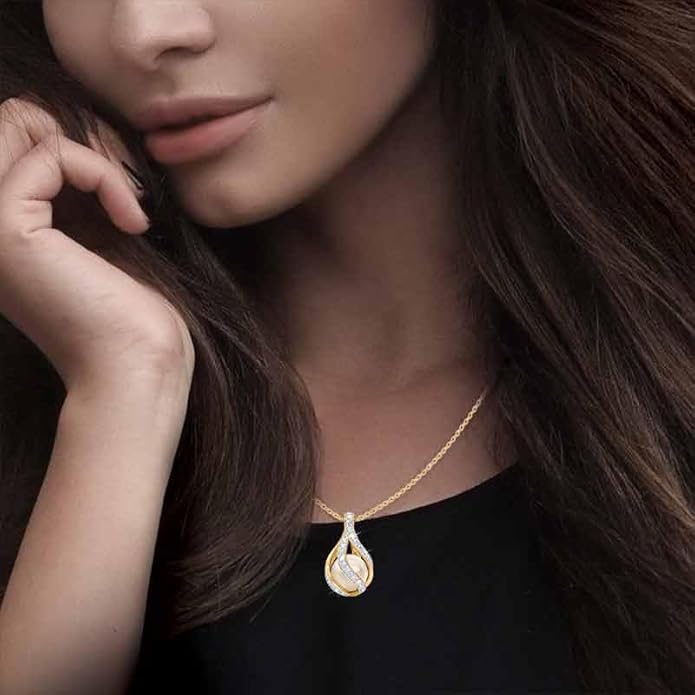 Love's Embrace Women's Pearl & Diamond Necklace | Pearl Pendant Jewelry | Woman's Necklaces | Genuine Diamonds | Gifts for Her #1638-0016