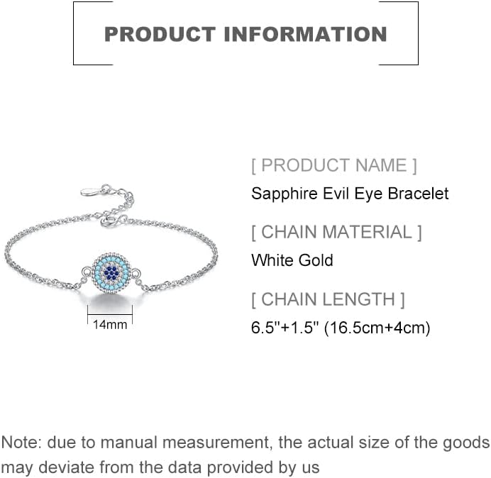 14K Gold Sapphire Evil Eye Bracelet for Women,Dainty Natural Gemstone Round Devil's Eye Adjustable Chain Bracelet,Lucky Jewelry Gift for Her
