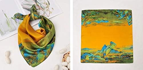 ANDANTINO 100% Mulberry Silk Square Scarf for Hair-25.6" X25.6'' Women Men Natural Silk Neckerchief Digital Printed Headscarf