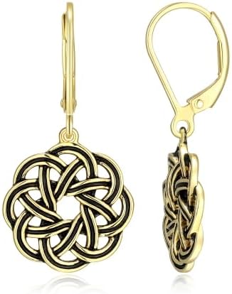 Amazon Essentials .925 Sterling Silver Dangle Earrings for Women, Trendy Drop Women Earrings Hypoallergenic Nickel-Free Jewelry - Lightweight Leverback Celtic Knot Design Jewelry