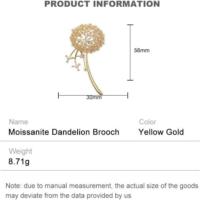 Flower Design Dandelion Brooch in 14K Gold, Moissanite and Crystal Embellished Floral Brooch, Fashion Accessories for Women