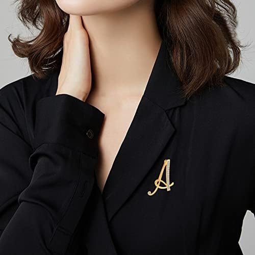 DSADKI A-Z Lette Brooch 26 Initial Pins Gold Plated Metal Brooches - Clear Crystal Rhinestone Brooch Breastpin for Women