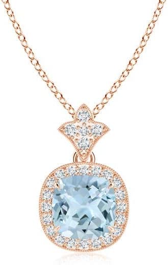 Angara Natural Aquamarine Pendant for Women | Vintage in 14K Solid Gold/Platinum With 18" Chain | March Birthday, Anniversary, Gemstone Jewelry Gift