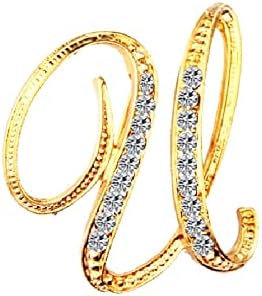 DSADKI A-Z Lette Brooch 26 Initial Pins Gold Plated Metal Brooches - Clear Crystal Rhinestone Brooch Breastpin for Women