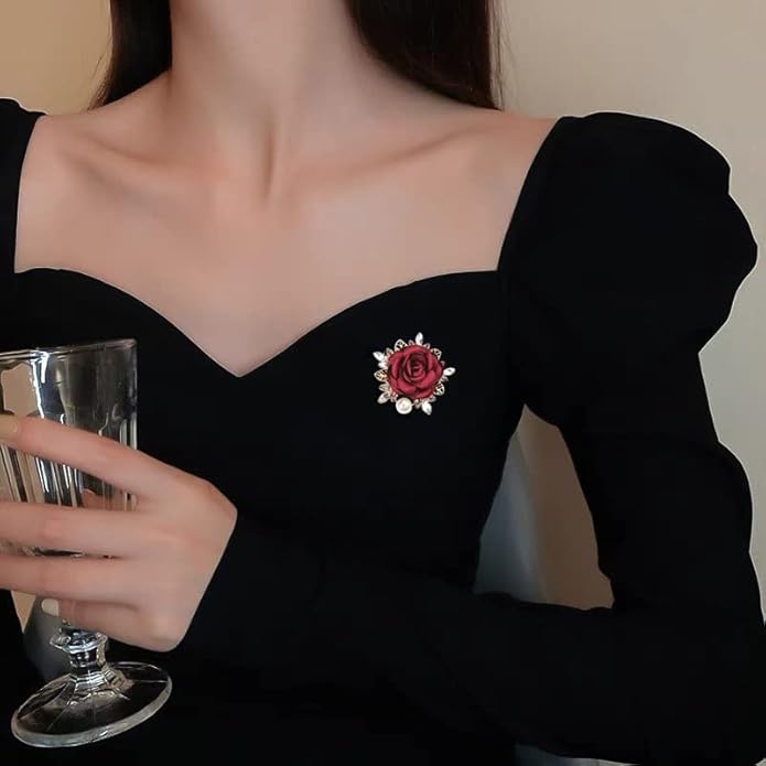 Elegant Rose Flower Brooch Pin for Women Men Wedding Party Gentleman's Essentials Handmade Imitation Crystal Pearl Fabric Flower Lapel Pin Dress Suit Accessories Boutonniere Ideas Gift