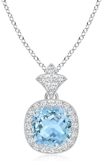 Angara Natural Aquamarine Pendant for Women | Vintage in 14K Solid Gold/Platinum With 18" Chain | March Birthday, Anniversary, Gemstone Jewelry Gift