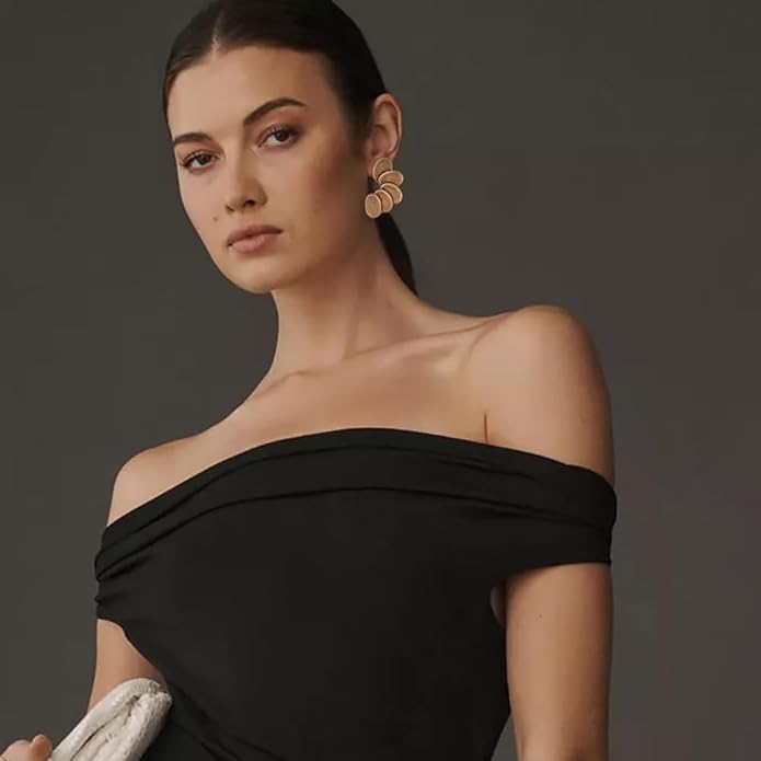 Chunky Gold Statement Earrings For Women Gold Plated Sectored Flower Leaf Shell Angel Wing Earrings Large Stud Earrings Hypoallergenic Earrings