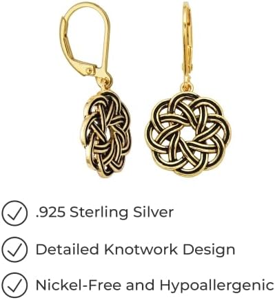 Amazon Essentials .925 Sterling Silver Dangle Earrings for Women, Trendy Drop Women Earrings Hypoallergenic Nickel-Free Jewelry - Lightweight Leverback Celtic Knot Design Jewelry