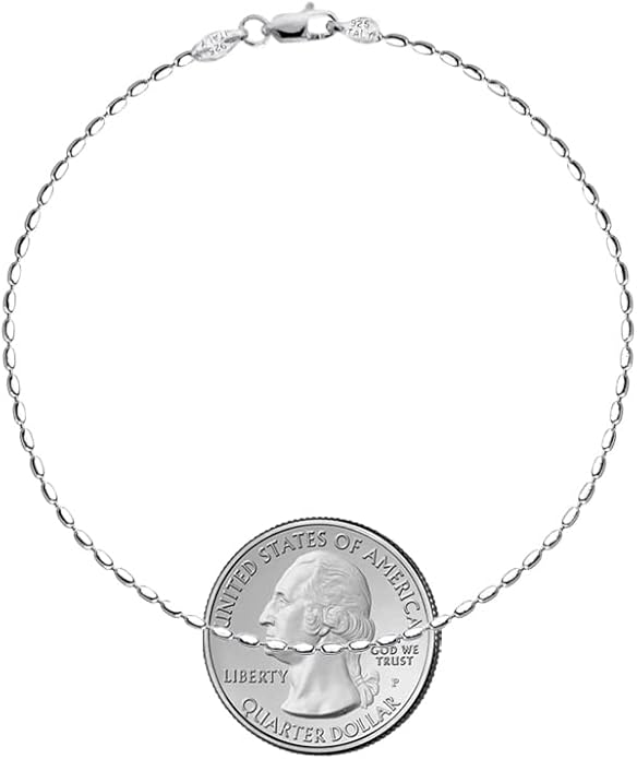 Savlano 925 Sterling Silver Oval Rice Bead Strand Chain Anklet For Women - Made in Italy Comes With a Gift Box