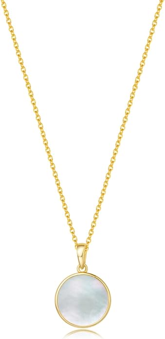 AGVANA Valentines Day Gifts 14K Solid Real Gold Coin Necklace Bracelet for Women Mother of Pearl/Abalone/Turquoise/Black Onyx/Opal Fine Jewelry Anniversary Birthday Gifts for Women Mom Wife Her