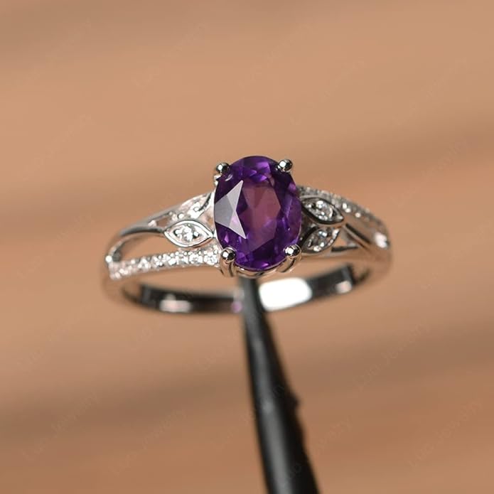 925 Sterling Silver Oval Shaped 8X6 MM Gemstone Ring Leaf Engagement Ring for Women Jewelry