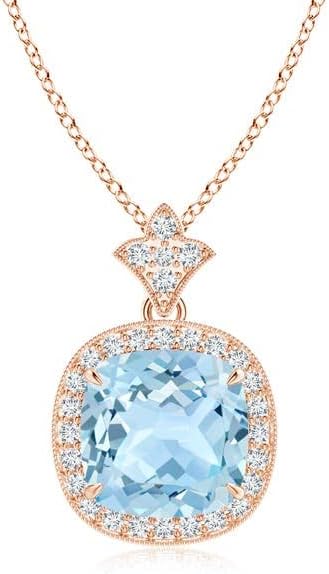 Angara Natural Aquamarine Pendant for Women | Vintage in 14K Solid Gold/Platinum With 18" Chain | March Birthday, Anniversary, Gemstone Jewelry Gift