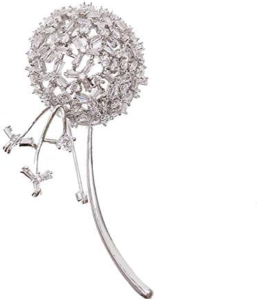 Flower Design Dandelion Brooch in 14K Gold, Moissanite and Crystal Embellished Floral Brooch, Fashion Accessories for Women
