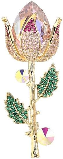 Flower Brooch for Women Girls Flower Rhinestone Brooch Gold Plated Lapel Pin Clothing Accessory Wedding Gift Fashion Jewelry for Mom Wife