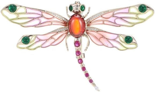 14K Gold Dynamic Dragonfly Brooch with Moissanite Wing Design, A Day-to-Night Transition Accessory, Suitable for Office and Dinner Parties