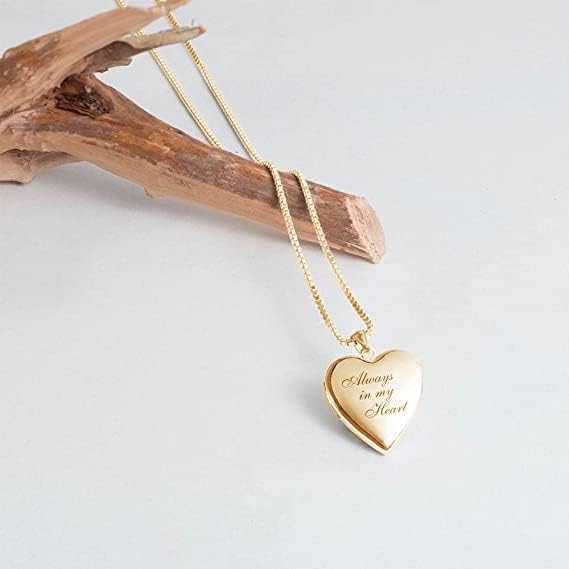 PicturesOnGold.com Personalized Always in My Heart Silver Or Gold Heart Locket Pendant Necklace Jewelry Gifts for Men & Women - 3/4 Inch X 3/4 Inch - Includes 18 inch Cable Chain