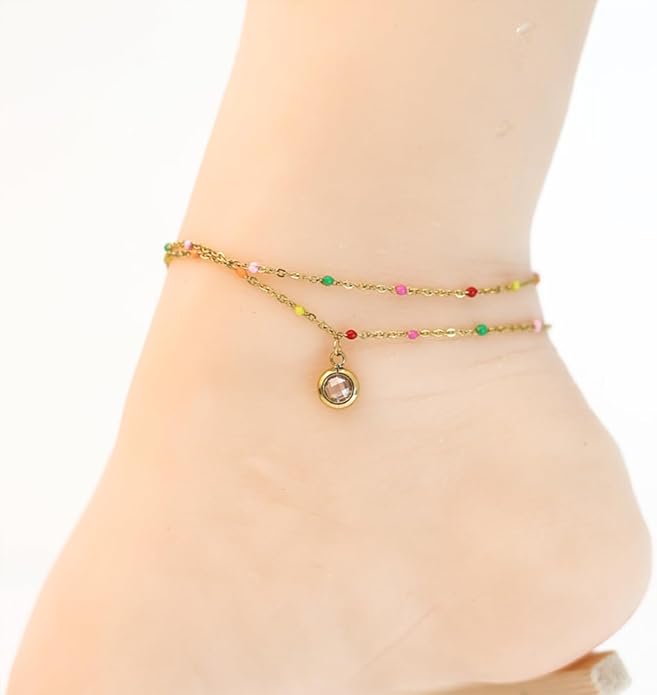 Colorful Beaded Anklets for Women Handmade Beach Boho Stackable Beads Ankle Jewelry Gift Hawaii Summer Beach Waterproof Surfer Starfish Adjustable