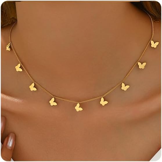 Gold Chain Necklace for Women 18K Gold Plated Stainless Steel Necklace Dainty Star Cross Heart Choker Chains Simple Delicate Minimalist Trendy Jewelry