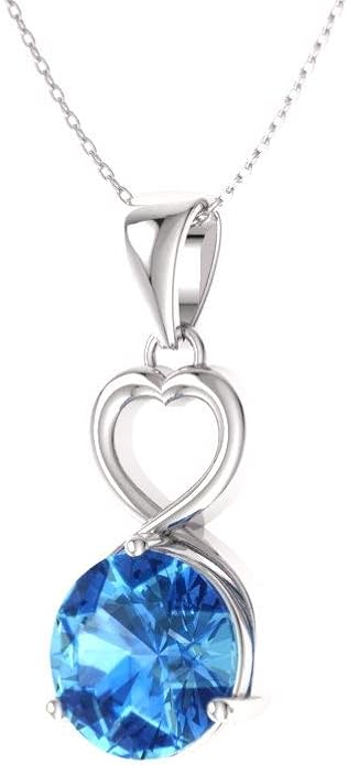Diamondere Natural and Certified Diamond and Gemstone Heart Infinity Necklace in 14k White Gold | 0.80 Carat Pendant with Chain