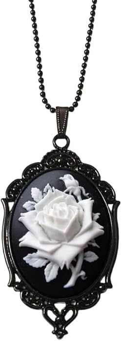 Gothic Red Rose Cameo Necklace for Women Victorian Vintage Rose Flower Thorn Pendant Necklace Satan Demon Necklace Halloween Jewelry for Women