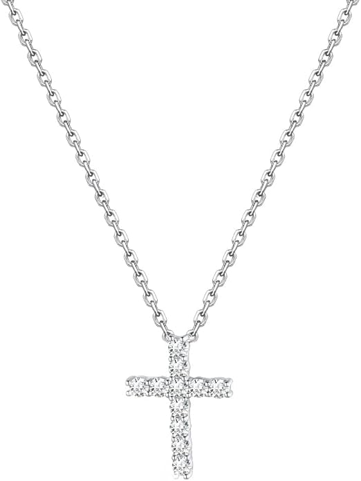 U7 Cross Necklace for Women,Silver/14K Gold Large or Small Cross Necklaces with CZ Diamond,Faith Birthday/Christmas Gift for Her Women Mother Daughter Grandmother