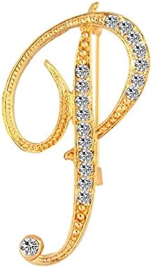 DSADKI A-Z Lette Brooch 26 Initial Pins Gold Plated Metal Brooches - Clear Crystal Rhinestone Brooch Breastpin for Women