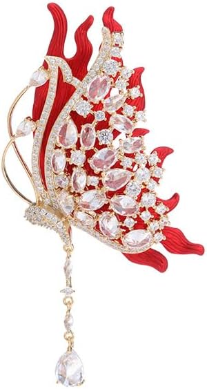 14K Gold Luxury Butterfly Brooch Sparkling Moissanite Accents & Enamel Painted Details, Retro Chic for Cheongsam, Coats & Formal Attire