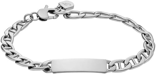 Fossil Men's Plated Stainless Steel Engravable Personalized Gift ID, Chain or Cuff Bracelet for Men