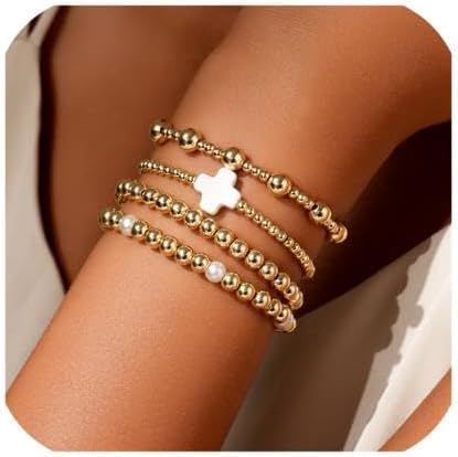 Chunky Gold Bracelets for Women Set 14k Plated Gold Bracelet Stack Trendy Dainty Adjustable Waterproof Bangles Jewelry Gifts